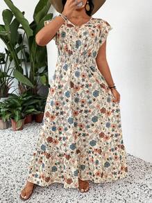SHEIN LUNE Plus Size Women V-Neck Allover Print Simple Long Casual Dress Bohemian Summer Boho Old Money Summer Outfits For Women Spring Break Rave Outfits Festival Spring Break Outfits Look São João São João São João 2025 Midsummer Day Outfit Graduation Dress Wedding Guest Dress Women Vacation Outfits Woman Beach Outfits For Woman Festival Sundress Birthday Dresses For Women Women Dresses Elegant Gown Women Summer Clothing Women Dresses Birthday Woman S Summer Clothes Work Summer Dresses,Sun Dresses For Women