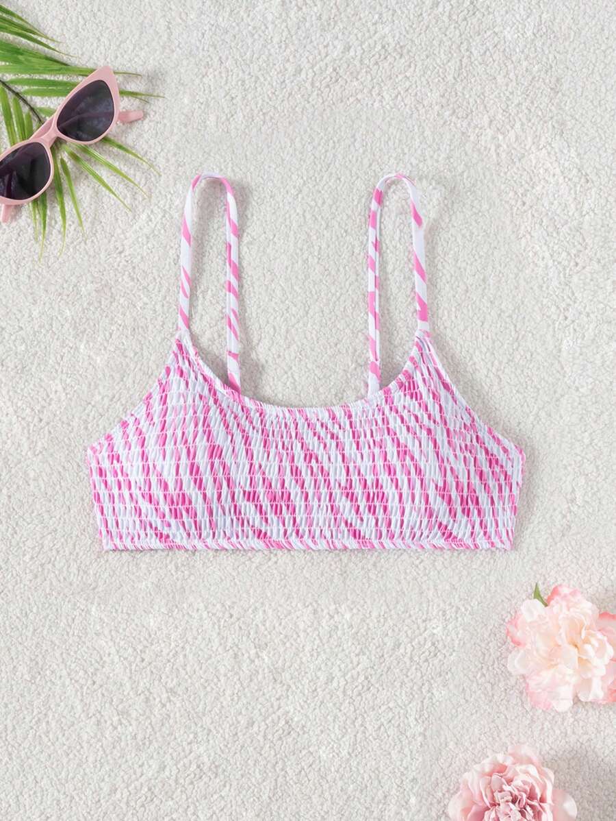 SHEIN Swim Full Print Spaghetti Strap Bikini Swimsuit Top, Random Print For Summer Beach Vacation - Pink - View 1