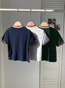 3pcs Young Boy Color-Blocking Striped Print Polo Shirts, Suitable For Holiday, Outings, School Wear - Multicolor - View 2