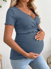 SHEIN Maglietta da maternità tinta unita a maniche corte, di moda per l'estate - blu polveroso - Visualizzare 4