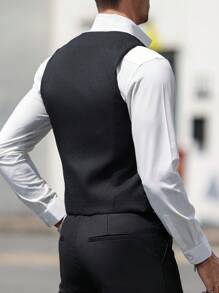 Manfinity Mode Áo vest nam màu trơn, thời trang cho mùa hè, vest nam, quần áo nam, vest nam, vest nam, áo ghi lê nam - màu đen - Xem 2