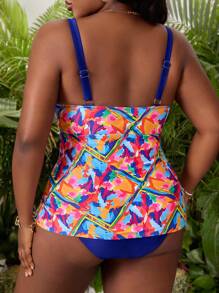 Slaydiva Ensemble de tankini à col en V imprimé floral pour grandes tailles, idéal pour les vacances d'été