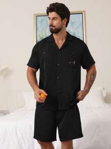 DAZY Pijama de hombre con bordado de cachorro, pijama de verano - Negro - Ver 4