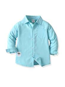 SHEIN Explorewe Young Boy's Casual Comfortable Solid Color Long Sleeve Shirt With Small Logo Decor,Casual Pants,Versatile For Autumn,School,Travel,Festivals,Spring - Green - View 8