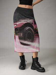 Easelle Women's Sexy Mesh Motorcycle Graphic Skirt, Spring/Summer - Black - View 4