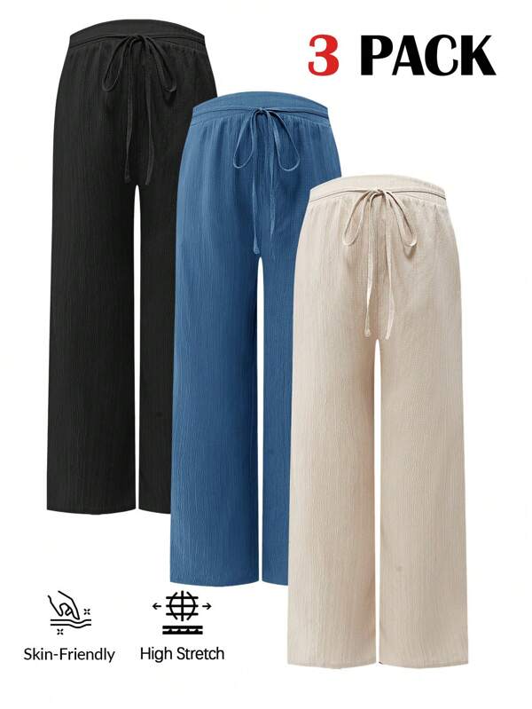 Modmama Maternity Solid Color Tie Waist Wide Leg Loose Casual Pants