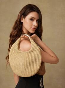 MOTF PREMIUM WOMEN'S VACATION WOVEN HANDBAG - Apricot - View 7