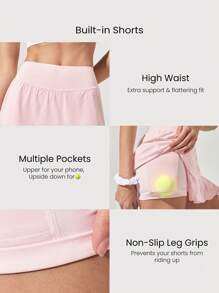 GLOWMODE Tummy Control Pleated Mini Tennis Skirt With Built-In Shorts Side Pockets Tennis Golf Daily Spring Summer - Baby Pink - View 5