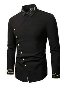 Manfinity AFTRDRK Men's Oblique Placket Single-Breasted Long Sleeve Casual Shirt