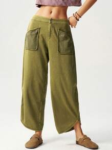Bohemela Plus Size Casual Solid Color Knitted Loose Harem Wash Pants,Vintage