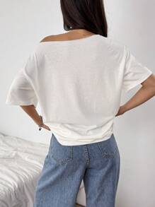 SHEIN Unity 女士花卉印花露肩休闲宽松短袖T恤