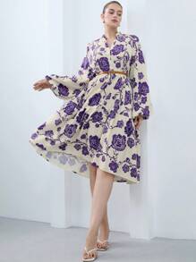 Aveloria Modichic Casual Loose Floral Print Shirt Style Long Sleeve Plus Size Dress