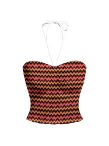 ORANGE STUDIO Women's Striped Patchwork Sleeveless Cropped Tank Top, Suitable For Summer - Multicolor - View 4