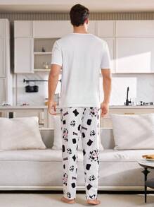 CoupledUp Pijama de verano para hombre con top de manga corta y shorts cómodos con estampado de vaca