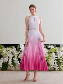 MOTF Soiréza OMBRE PLEATED HALTER COCKTAIL DRESS - Pink - View 6