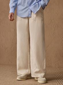 Manfinity ModaGents Pantaloni casual pentru bărbați, cu picior largi, de culoare uni, potriviți pentru purtarea zilnică