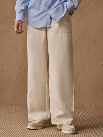 GENTILAND 남성 캐주얼 직조 와이드 레그 솔리드 컬러 바지, 일상 착용에 적합