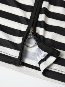 INAWLY Women's Contrast Color Striped And Printed Simple Daily Top