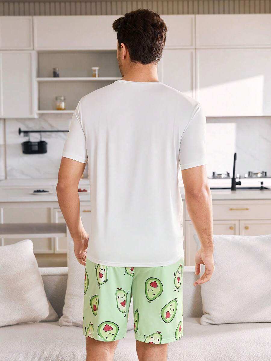 SHEIN Set de 2 piezas de ropa informal para hombre con estampado de aguacate, para el verano - Multicolor - Ver 1