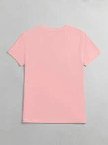 Camiseta informal de cuello en V con estampado de libélula azul de manga corta para mujer