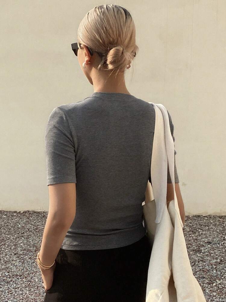 Contrast Lace Cami 2 In 1 Fitted Short Sleeve Casual Summer Top For Women