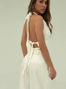 Aloruh Top canotta elegante con spalline incrociate e schiena scoperta, vita arricciata, stile romantico da vacanza