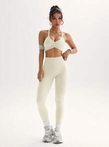 Dewbera Women's Plain Pleated Camisole And Leggings Sports Set Workout Clothes Women Women Sports Outfit - Creamy White - View 5