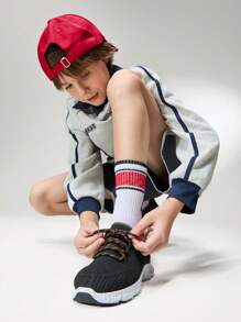 JNSQ 1 Pair Children Fashion Casual All-Match Versatile Rainbow Woven Lace-Up Soft-Soled Breathable Sport Shoes, Back To School - Black - View 3