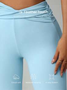 Women Solid Color Waist Ruched Daily Fitness Sports Pants - Blue - View 4