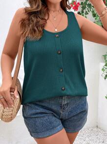 SHEIN VCAY Camiseta de tirantes y top sin mangas de unicolor talla grande, de moda para el verano