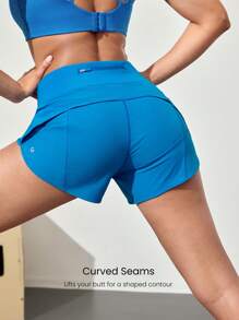 GLOWMODE 4" VitalSwift High-Waisted Running Shorts With Built-In Underwear Drawstring Pocket Workout Daily Gym Summer Quick Dry Moisture Wicking Anti-Odor - Blue Power - View 5