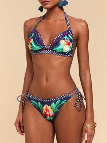 Travachic Bộ đồ bơi bikini hở lưng họa tiết hoa gợi cảm cho nữ - Nhiều màu - Xem 6