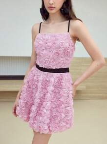 MOTF STUDIO ELEGANT DATE FLOWER BUD CONTRAST COLOR MINI DRESS - Pink - View 6
