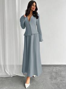 Firerie Suit Jacket & Flared Skirt 2 Pieces Set, Minimalist Fashion Design Suitable For Summer