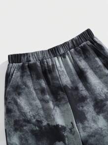2 pièces Ensemble débardeur et short casual et confortable pour garçons pré-adolescents, imprimé peinture à l'encre tie-dye. Convient pour le printemps et l'été - Multicolore - Voir 10