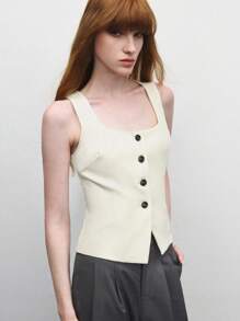 BizChic 2025 Gilet pour femmes à col blanc, simple boutonnage, taille cintrée, romantique, élégant, polyvalent, décontracté chic, tenue de bureau, tenue d'enseignante, tenue d'invité de mariage