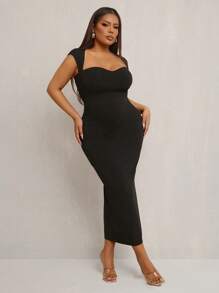 SHEIN SXY Robe midi moulante avec dos nu et décolleté en V élégante et sexy pour femmes grandes tailles. Convient pour la saison des mariages, les carnavals romantiques, les vacances, les déplacements, la remise des diplômes, les rendez-vous, la Saint-Valentin, la croisière, les enterrements de vie de jeune fille, les soirées en club, décontractée, pour le shopping, la sortie, facile à assortir et affinante. Met en valeur la silhouette.