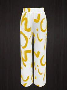 SHEIN Set de 2 piezas de talla grande con top holgado estampado y pantalón de pierna ancha, para el verano