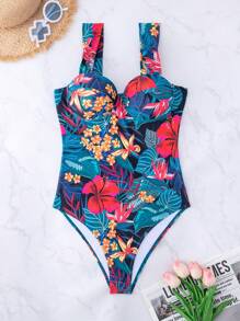 Swim Lushoire Women's Floral Print Underwire One-Piece Swimsuit With Shoulder Straps For Beach Vacation, Summer