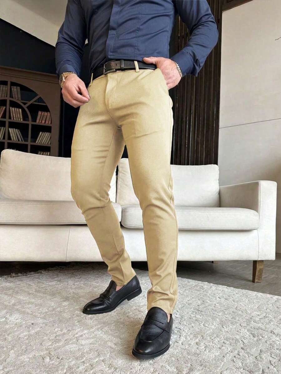 Manfinity Mode Pantalones formales lisos y sencillos para hombre, adecuados para el verano - Albaricoque - Ver 1