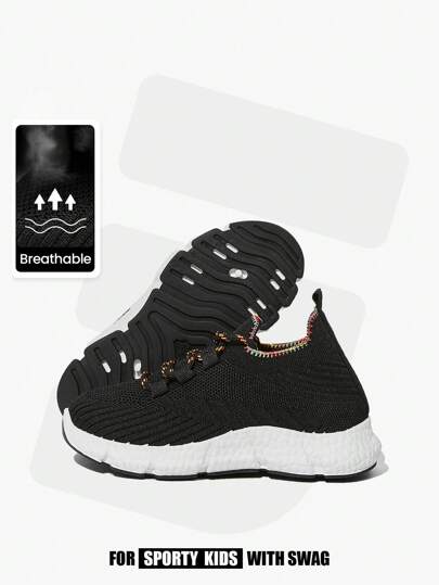 JNSQ 1 Pair Children Fashion Casual All-Match Versatile Rainbow Woven Lace-Up Soft-Soled Breathable Sport Shoes, Back To School