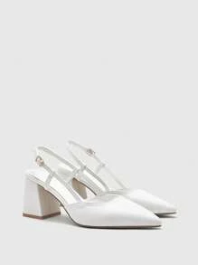 CUCCOO BIZCHIC Women's Block Heels Pumps, Classic Minimalist Design For Casual, Dating, Party, Holiday, Wedding For Christmas - White - View 2
