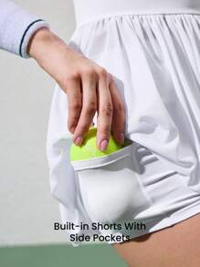 Gameset SHEIN Sport 网球运动白色网眼褶皱圆边女式运动短裤和连衣裙套装，适合户外运动服 - 白色 - 查看 3