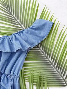SHEIN Vestido camiseta con volantes y ribete de mujer adolescente de denim azul