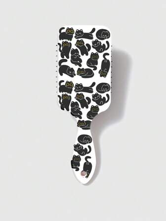 Kawaii Peigne à cheveux en mousse à coussin d'air avec imprimé de chat noir de dessin animé, anti-emmêlement