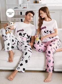 CoupledUp Pijama de verano para hombre con top de manga corta y shorts cómodos con estampado de vaca