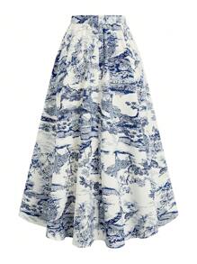 GlowEve Women's A-Line Printed Skirt, Elegant For Vacation, Work, And Daily Life Fall Cloth For Women