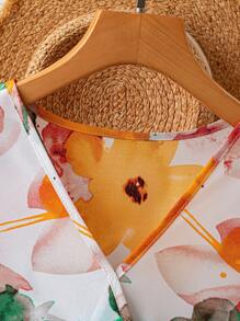 Breezaya Abito elegante da donna con stampa floreale, scollo a V, maniche a lanterna e orlo plissettato