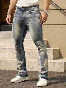 RivetRise Jeans ajustados de hombre de uso casual diario con bolsillo sesgado lavado
