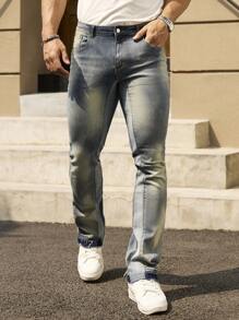 RivetRise Jeans ajustados de hombre de uso casual diario con bolsillo sesgado lavado